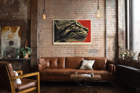 Paul Sinus Wandbild 120x80cm Tiger Portrait moderne Tier Illustration mit roten Hintergrund stilvolle Wanddekoration fuer Wohnzimmer Büro