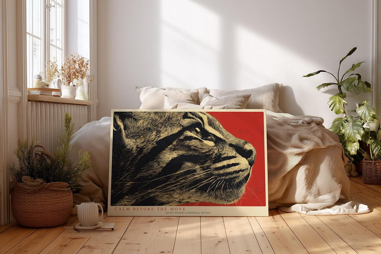 Paul Sinus Wandbild 120x80cm Tiger Portrait moderne Tier Illustration mit roten Hintergrund stilvolle Wanddekoration fuer Wohnzimmer Büro