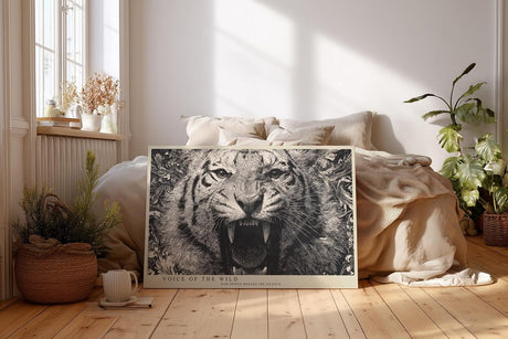 Paul Sinus Wandbild 120x80cm Tiger Portrait Schwarz Weiß Wildtier Kunst für Wohnzimmer Büro und Atelier