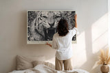 Paul Sinus Wandbild 120x80cm Tiger Portrait Schwarz Weiß Wildtier Kunst für Wohnzimmer Büro und Atelier
