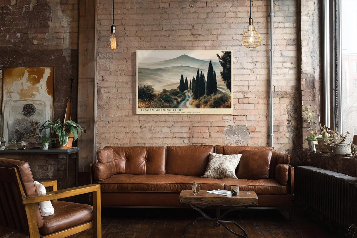 Paul Sinus Wandbild 120x80cm Toskana Landschaft Zypressen Allee italienische Huegel warme Morgenstimmung modernes Landschaftsbild stilvolle Wanddekoration fuer Wohnzimmer Büro