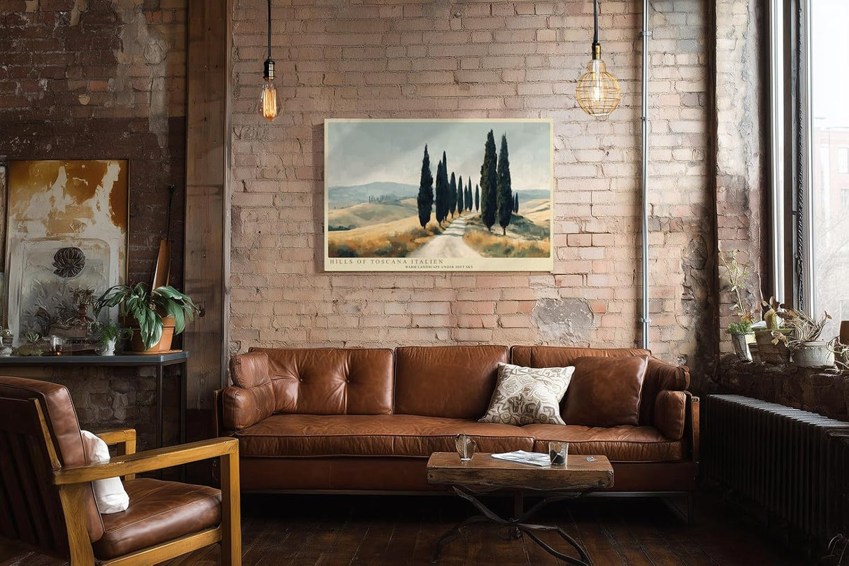 Paul Sinus Wandbild 120x80cm toskanische Landschaft Zypressen Allee mediterrane Hügel warme Naturfarben ruhige Landschaft Kunstbild stilvolle
