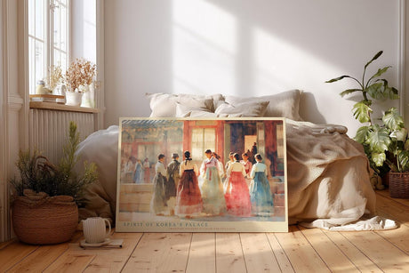 Paul Sinus Wandbild 120x80cm Traditionelle koreanische Hofszene mit Hanbok Gewaendern Kulturelle Kunst in sanften Pastellfarben