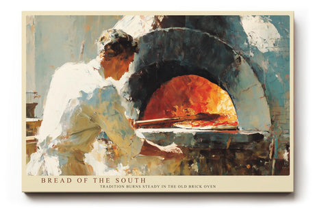 Paul Sinus Wandbild 120x80cm Traditioneller Brotbackofen Szene Warme Kuechenkunst in Beige Rot und Naturtoenen