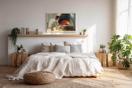 Paul Sinus Wandbild 120x80cm Traditioneller Brotbackofen Szene Warme Kuechenkunst in Beige Rot und Naturtoenen
