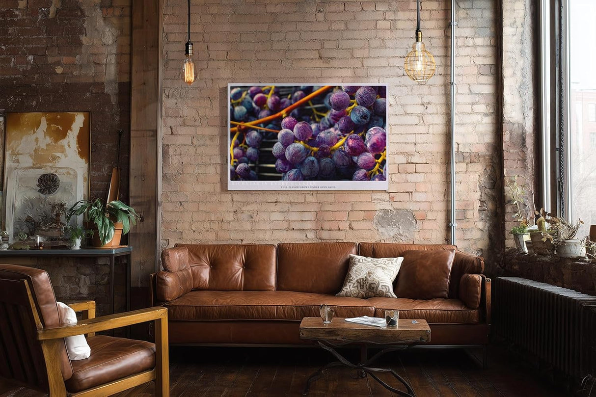 Paul Sinus Wandbild 120x80cm Trauben Makro Fotokunst modern violett blau Obst Kunstdruck grosses Kunstbild frische Wanddekoration fuer Kueche Esszimmer Wohnzimmer