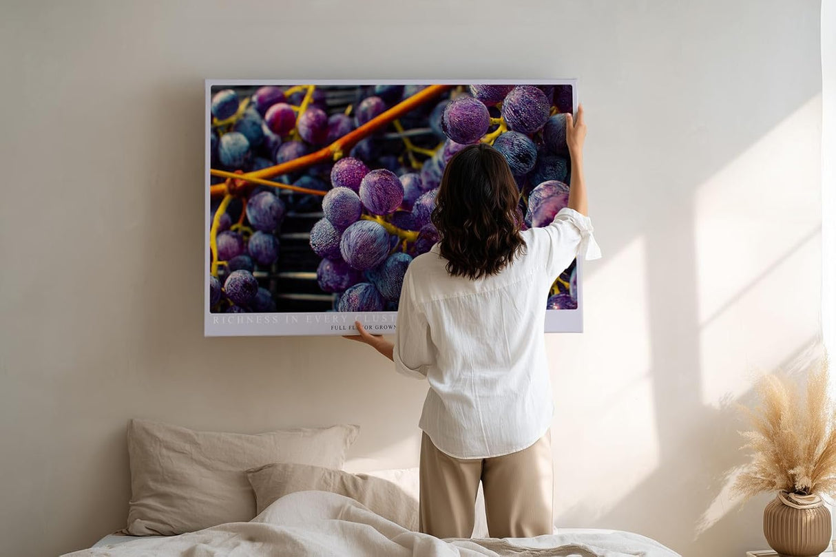 Paul Sinus Wandbild 120x80cm Trauben Makro Fotokunst modern violett blau Obst Kunstdruck grosses Kunstbild frische Wanddekoration fuer Kueche Esszimmer Wohnzimmer