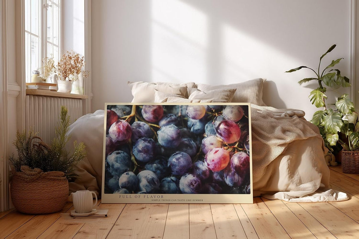 Paul Sinus Wandbild 120x80cm Trauben Stillleben Fruchtfotografie violett blau frische Kuche Wanddekoration fuer Wohnzimmer Esszimmer Kueche Büro
