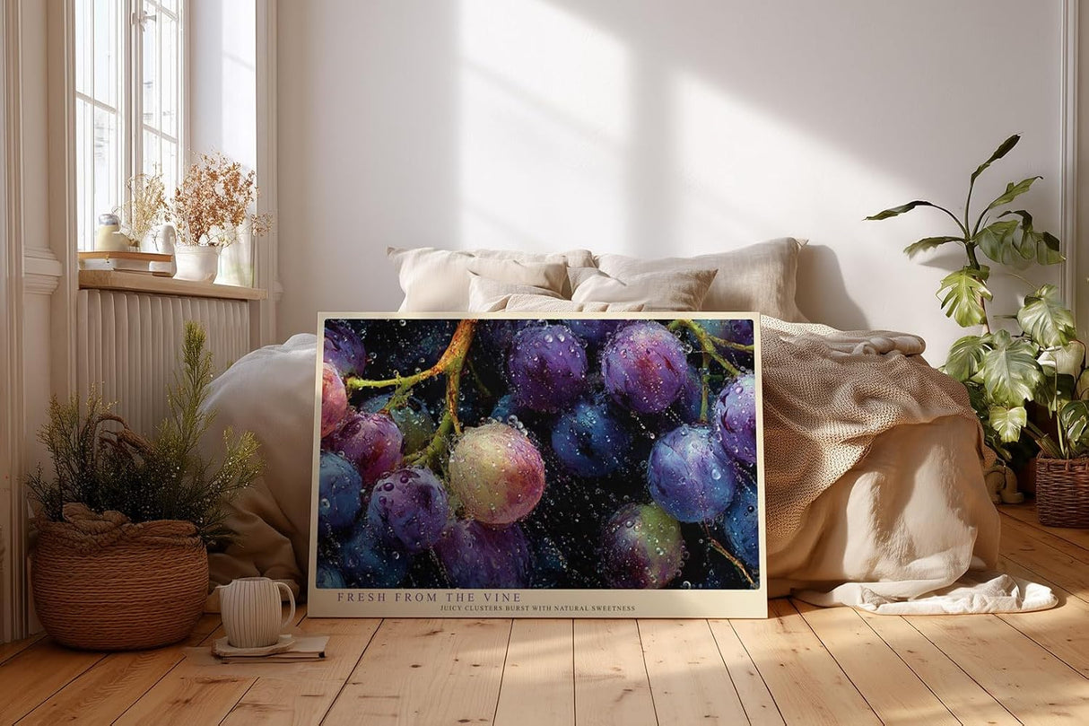 Paul Sinus Wandbild 120x80cm Trauben Stillleben modern violett Obst Kunst Kunstdruck grosses Kunstbild frische Wanddekoration fuer Kueche Esszimmer Wohnzimmer