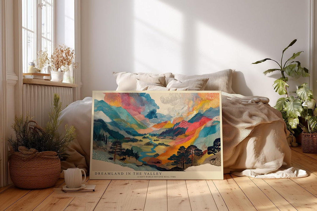 Paul Sinus Wandbild 120x80cm Traumhafte Berglandschaft mit Fluss Farbenfrohe Natur Kunst Wanddekoration