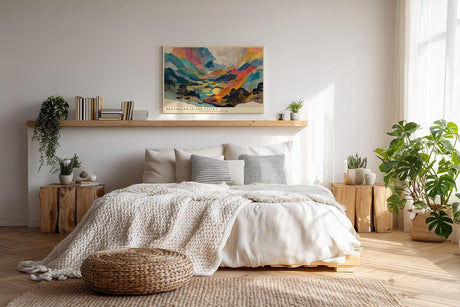 Paul Sinus Wandbild 120x80cm Traumhafte Berglandschaft mit Fluss Farbenfrohe Natur Kunst Wanddekoration