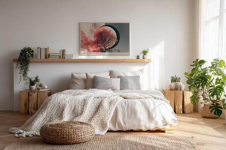 Paul Sinus Wandbild 120x80cm Tree Within a Red Moon moderner Baum mit rotem Mond abstrakte Natur Kunst Poster für Wohnzimmer Schlafzimmer