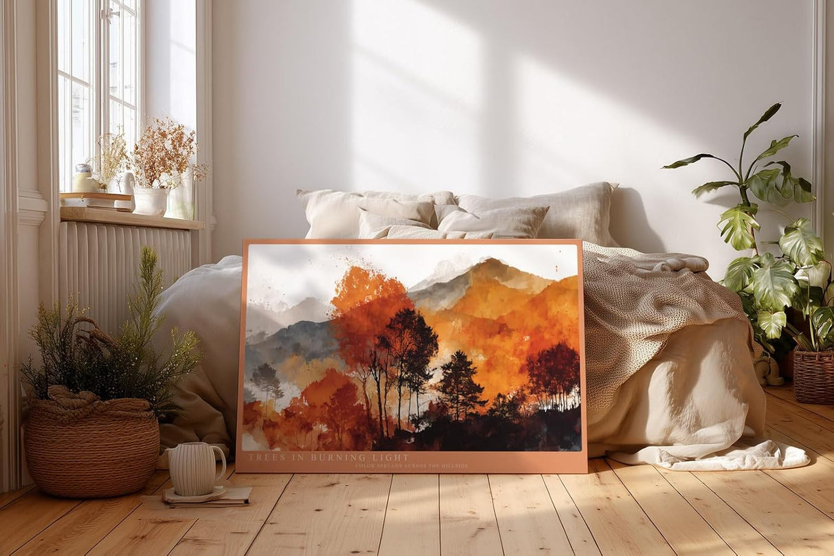 Paul Sinus Wandbild 120x80cm Trees in Burning Light Herbst Wald Landschaft Kunst Poster mit warmen Farben für Wohnzimmer Schlafzimmer Büro