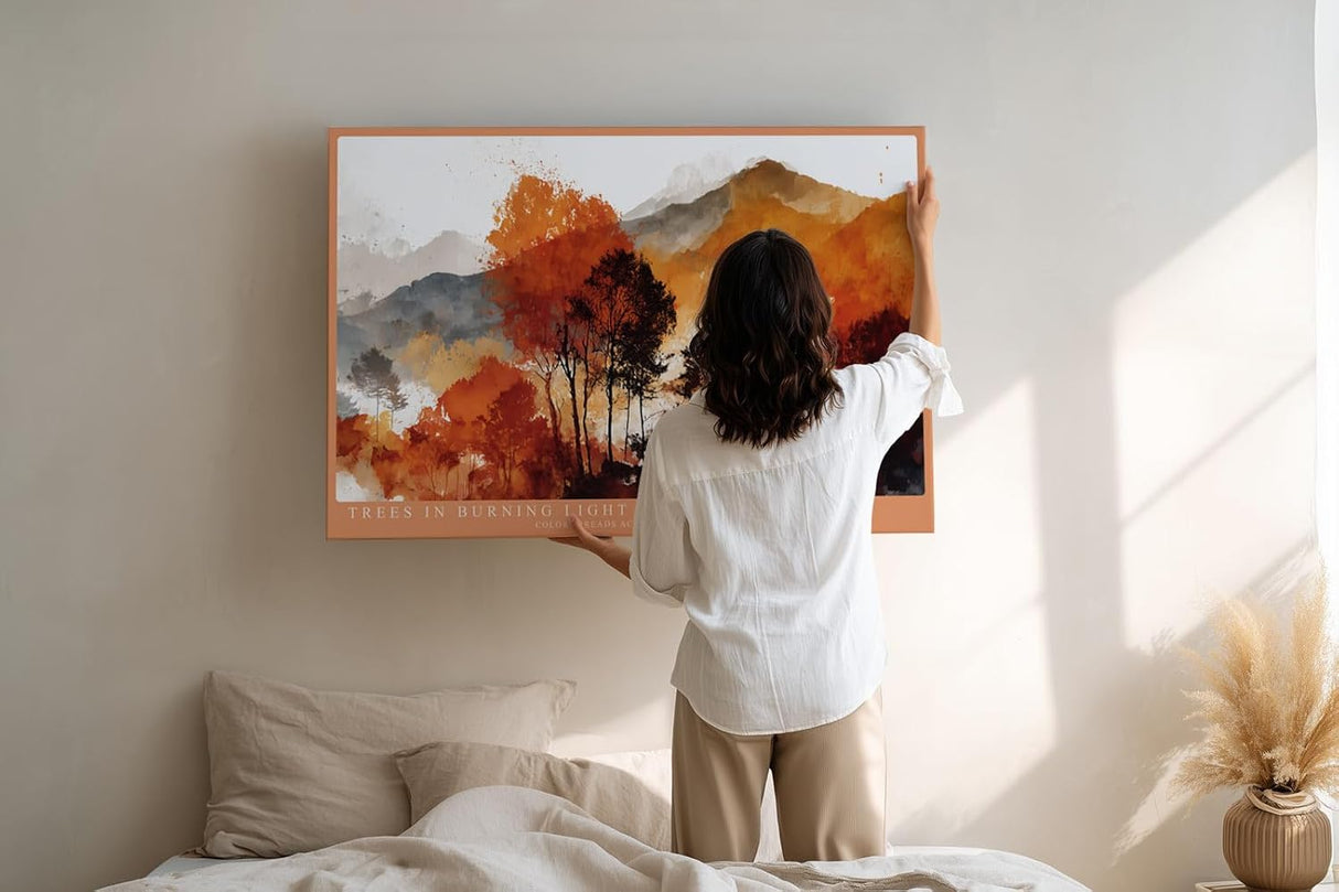 Paul Sinus Wandbild 120x80cm Trees in Burning Light Herbst Wald Landschaft Kunst Poster mit warmen Farben für Wohnzimmer Schlafzimmer Büro