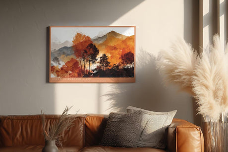 Paul Sinus Wandbild 120x80cm Trees in Burning Light Herbst Wald Landschaft Kunst Poster mit warmen Farben für Wohnzimmer Schlafzimmer Büro