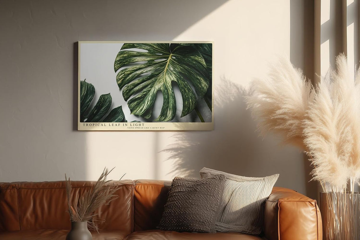 Paul Sinus Wandbild 120x80cm Tropical Leaf in Light tropisches Monstera Blatt botanische Natur Fotokunst modernes Pflanzen Poster für Wohnzimmer Büro