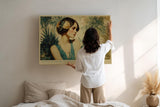 Paul Sinus Wandbild 120x80cm Tropical Muse in Green elegantes Frauenportrait mit Blumen tropische Kunst Poster für Wohnzimmer Schlafzimmer