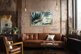 Paul Sinus Wandbild 120x80cm tropische Blaetter modern gruen beige botanische Kunst Kunstdruck grosses Wandbild 120x80cm ruhige Natur Wanddekoration fuer Wohnzimmer Büro