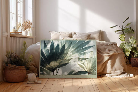 Paul Sinus Wandbild 120x80cm tropische Blaetter modern gruen beige botanische Kunst Kunstdruck grosses Wandbild 120x80cm ruhige Natur Wanddekoration fuer Wohnzimmer Büro