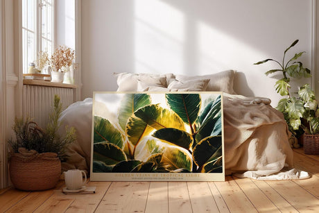 Paul Sinus Wandbild 120x80cm Tropische Blaetter Sonnenlicht botanische Kunst Wanddekoration grüne Pflanzen Naturmotiv Wohnzimmer Schlafzimmer