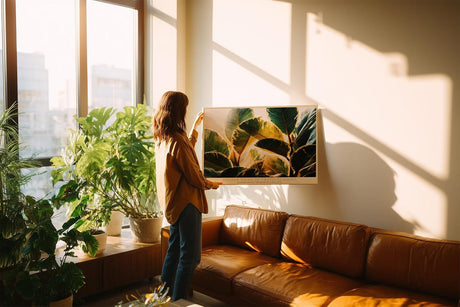 Paul Sinus Wandbild 120x80cm Tropische Blaetter Sonnenlicht botanische Kunst Wanddekoration grüne Pflanzen Naturmotiv Wohnzimmer Schlafzimmer