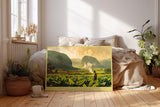 Paul Sinus Wandbild 120x80cm Tropische Landschaft mit Tabakfeld und Bergen Atmosphaerische Naturkunst in Gruen und Goldtoenen