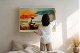 Paul Sinus Wandbild 120x80cm Tropische Strandszene Copacabana mit Sonnenschirmen und Getraenkeverkaeufer Sommerliche Kunst fuer Wohnräume