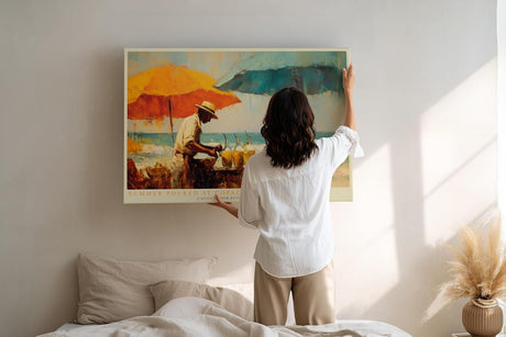 Paul Sinus Wandbild 120x80cm Tropische Strandszene Copacabana mit Sonnenschirmen und Getraenkeverkaeufer Sommerliche Kunst fuer Wohnräume
