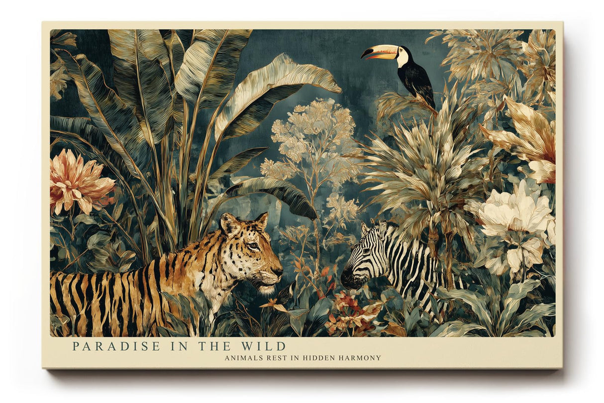 Paul Sinus Wandbild 120x80cm Tropischer Dschungel Tiere Kunst LeinWandbild 120x80cm Exotische Natur Wanddekoration