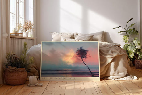 Paul Sinus Wandbild 120x80cm Tropischer Sonnenuntergang mit Palme ueber ruhigem Meer stimmungsvolle Strandkunst