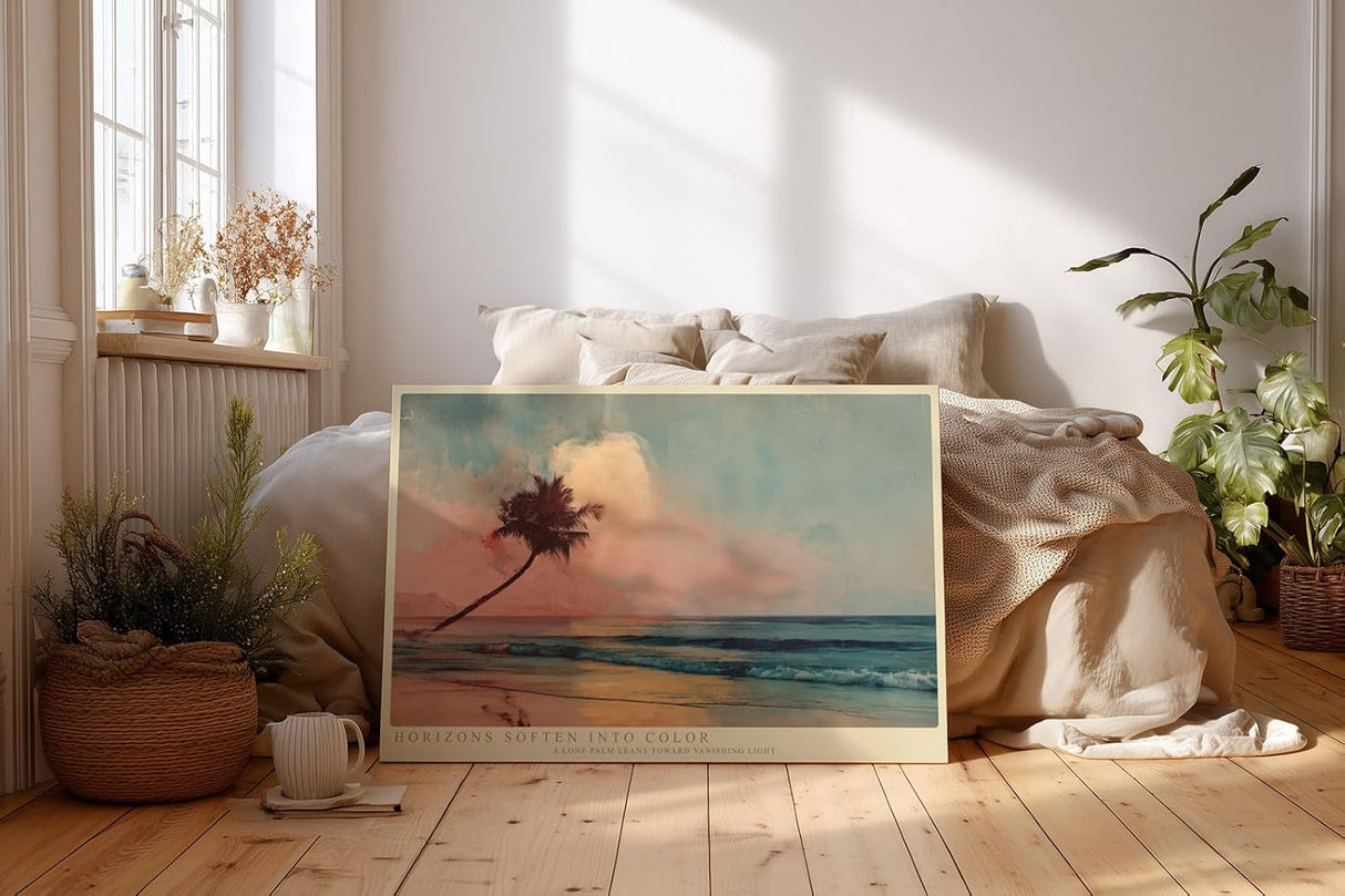 Paul Sinus Wandbild 120x80cm Tropischer Strand mit Palme bei Sonnenuntergang ruhige Landschaftskunst