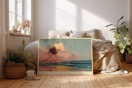 Paul Sinus Wandbild 120x80cm Tropischer Strand mit Palme bei Sonnenuntergang ruhige Landschaftskunst
