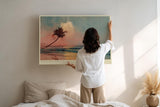 Paul Sinus Wandbild 120x80cm Tropischer Strand mit Palme bei Sonnenuntergang ruhige Landschaftskunst