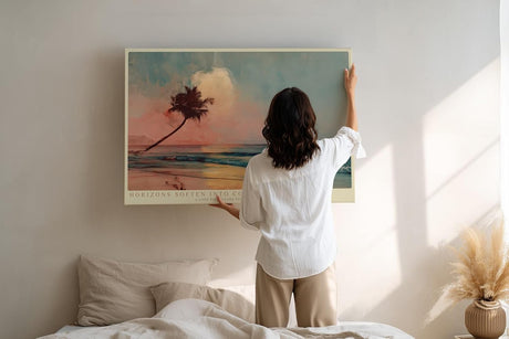 Paul Sinus Wandbild 120x80cm Tropischer Strand mit Palme bei Sonnenuntergang ruhige Landschaftskunst