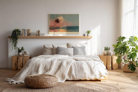 Paul Sinus Wandbild 120x80cm Tropischer Strand mit Palme bei Sonnenuntergang ruhige Landschaftskunst