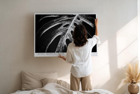 Paul Sinus Wandbild 120x80cm tropisches Blatt Monstera schwarz weiss minimalistische Natur Fotokunst moderner Kunstdruck elegante