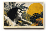 Paul Sinus Wandbild 120x80cm tropisches Frauenportrait moderne Kunst gelbe Sonne exotische Pflanzen Wanddekoration fuer Wohnzimmer Büro