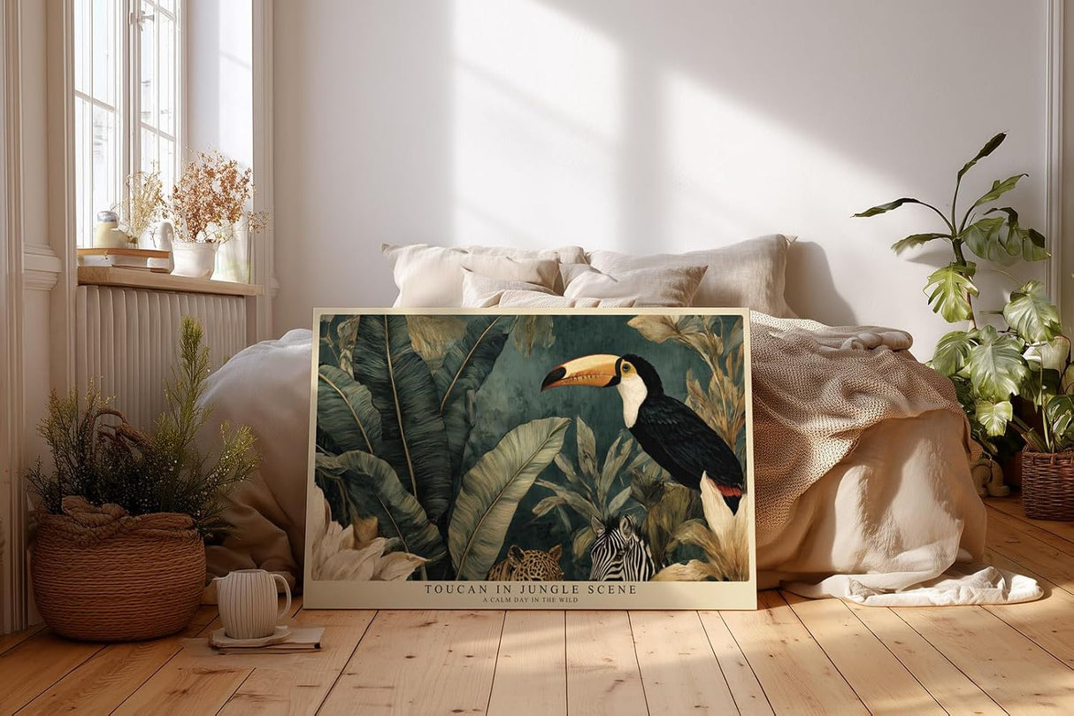 Paul Sinus Wandbild 120x80cm Tukan im Tropischen Dschungel Exotische Vogelkunst mit Blättern Natur Wanddekoration