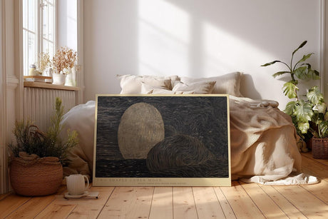 Paul Sinus Wandbild 120x80cm Two Shapes under Moon abstrakte Nachtlandschaft mit Mond moderne Minimal Kunst Poster für Wohnzimmer Büro