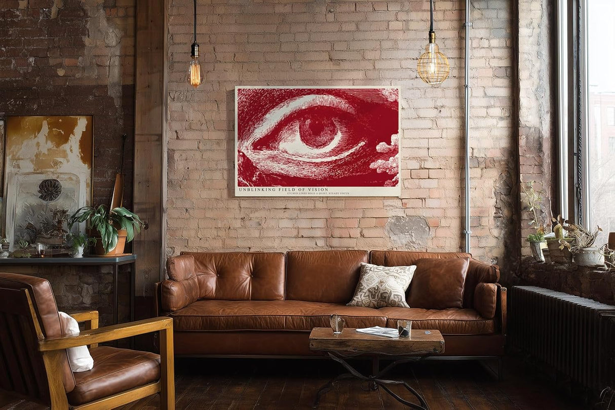Paul Sinus Wandbild 120x80cm Unblinking Field of Vision Abstraktes Auge Grafik Kunst in Rot Moderne Illustration fuer Wohnzimmer und Büro