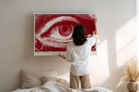 Paul Sinus Wandbild 120x80cm Unblinking Field of Vision Abstraktes Auge Grafik Kunst in Rot Moderne Illustration fuer Wohnzimmer und Büro
