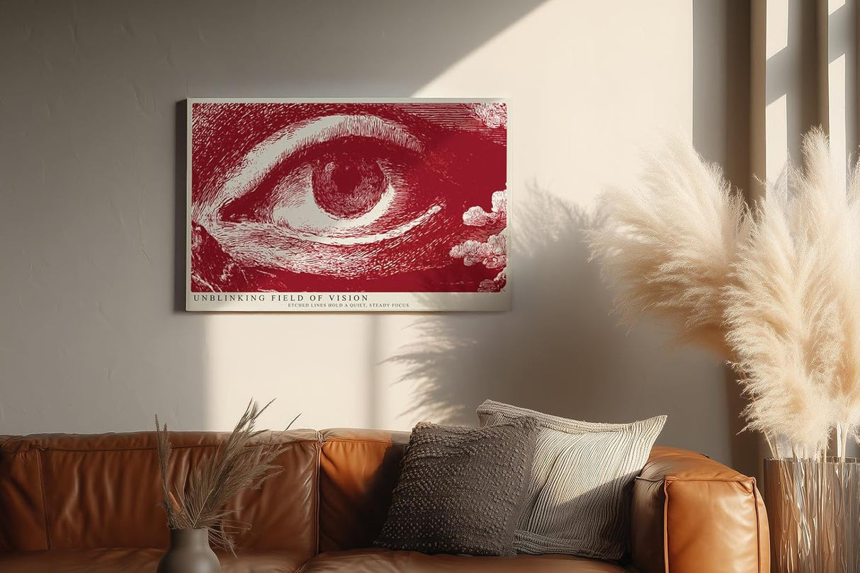 Paul Sinus Wandbild 120x80cm Unblinking Field of Vision Abstraktes Auge Grafik Kunst in Rot Moderne Illustration fuer Wohnzimmer und Büro