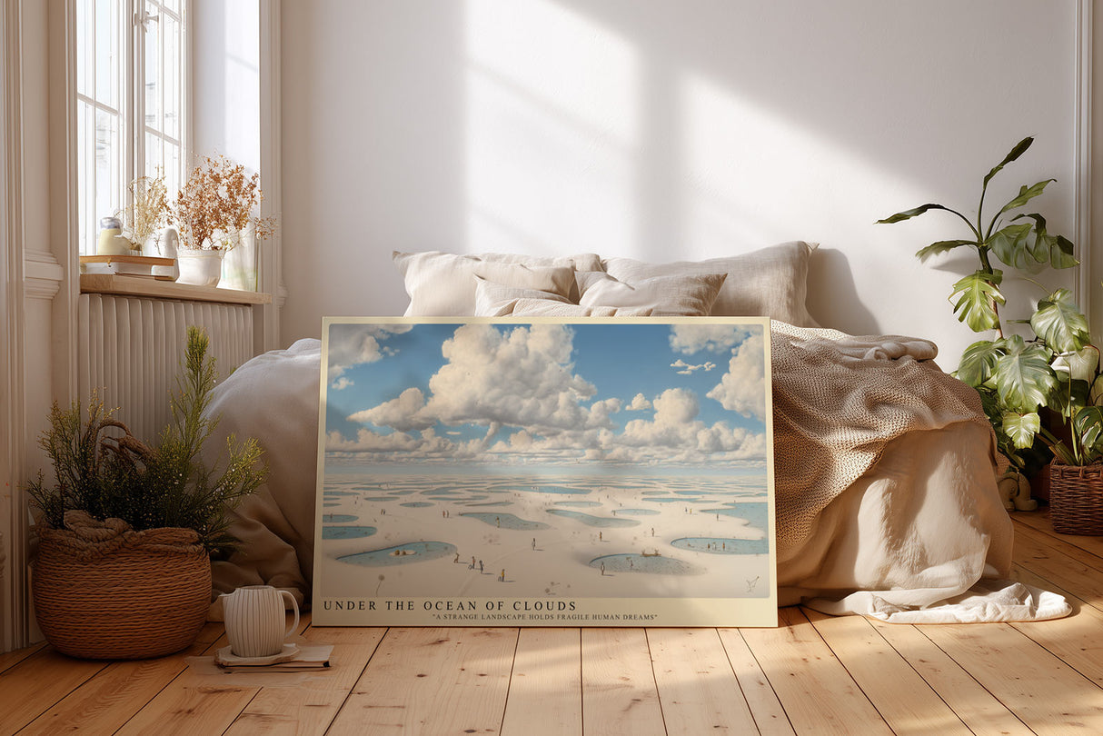Paul Sinus Wandbild Under the Ocean of Clouds Surreale Landschaft mit Wasserbecken unter einer gewaltigen Wolkendecke – eine poetische Vision menschlicher Träume.