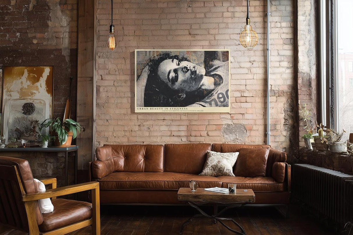 Paul Sinus Wandbild 120x80cm Urbanes Frauenportrait in moderner Street Art Aesthetik Kunst in Grau Beige und Schwarz