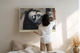 Paul Sinus Wandbild 120x80cm Urbanes Frauenportrait in moderner Street Art Aesthetik Kunst in Grau Beige und Schwarz