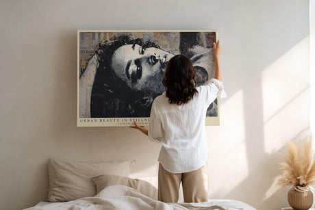 Paul Sinus Wandbild 120x80cm Urbanes Frauenportrait in moderner Street Art Aesthetik Kunst in Grau Beige und Schwarz