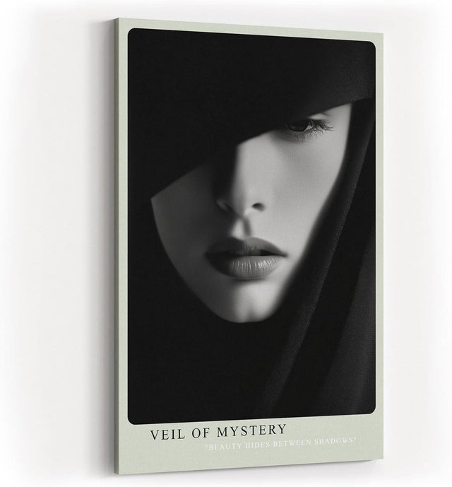 Paul Sinus Wandbild in 40x60cm Veil of Mystery – geheimnisvolles Schwarz-Weiß-Porträt mit verhülltem Blick für elegante Raumgestaltung