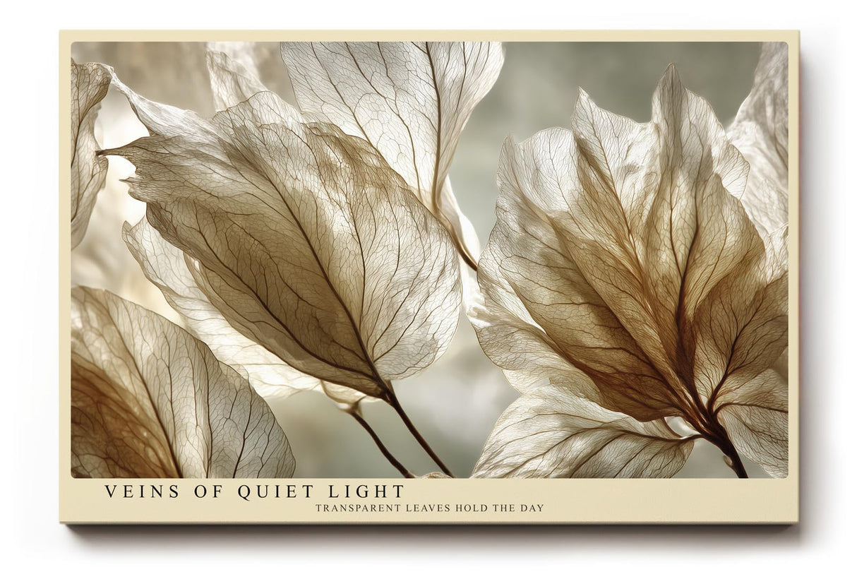 Paul Sinus Wandbild 120x80cm Veins of Quiet Light transparente Blätter Makro Natur Fotokunst in warmen Naturtönen Poster für Wohnzimmer Schlafzimmer