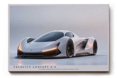 Paul Sinus Wandbild Velocity Concept X-9 futuristisches Supersportwagen Motiv in minimalistischer Ästhetik und klarer Linienführung