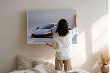 Paul Sinus Wandbild Velocity Concept X-9 futuristisches Supersportwagen Motiv in minimalistischer Ästhetik und klarer Linienführung